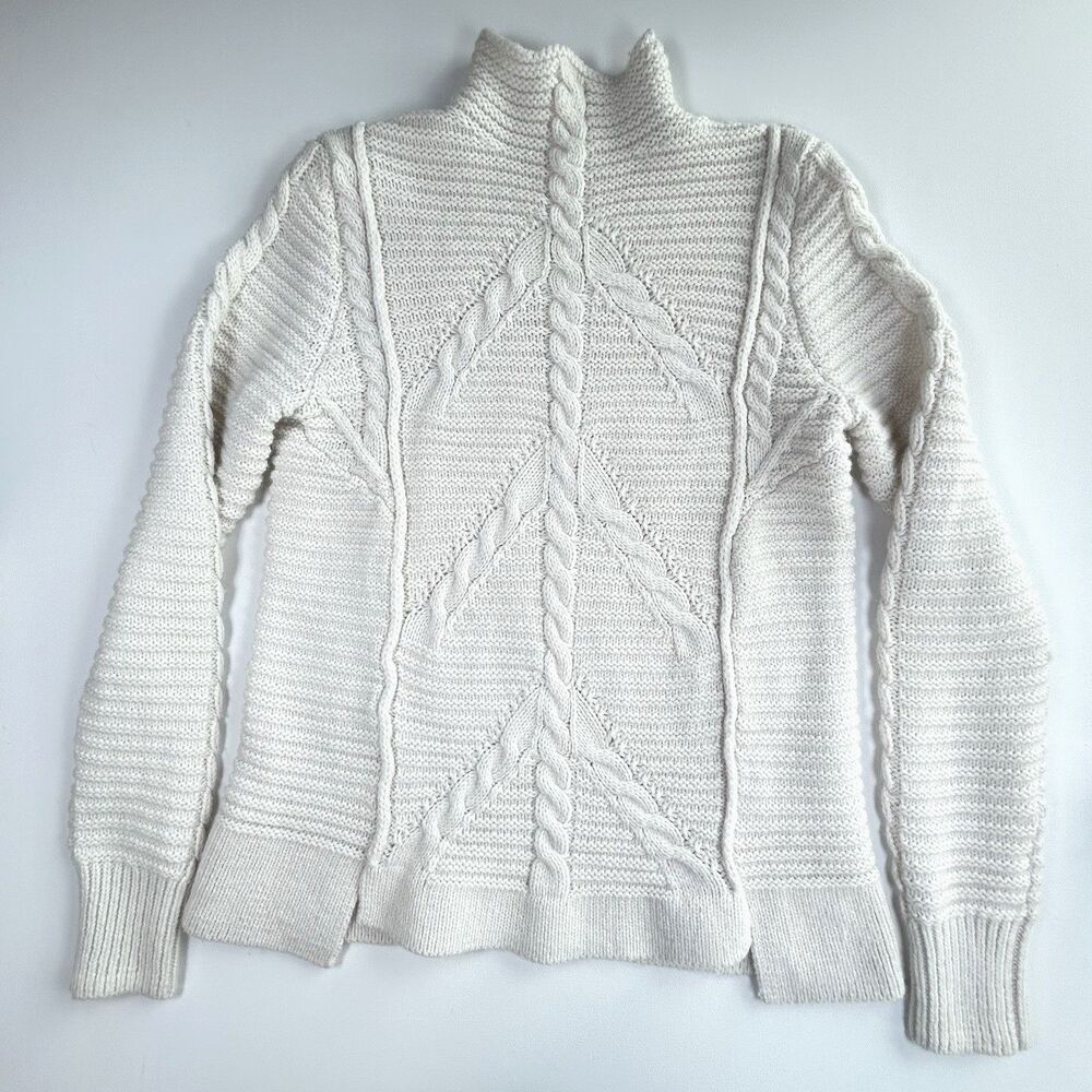 GAP Pullover Sweater Pretty Cable Knit Snow Cap Ivory Wool Alpaca Blend Womens M